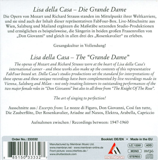 Lisa Della Casa sings Wolfgang Amadeus Mozart, Richard Strauss cover art