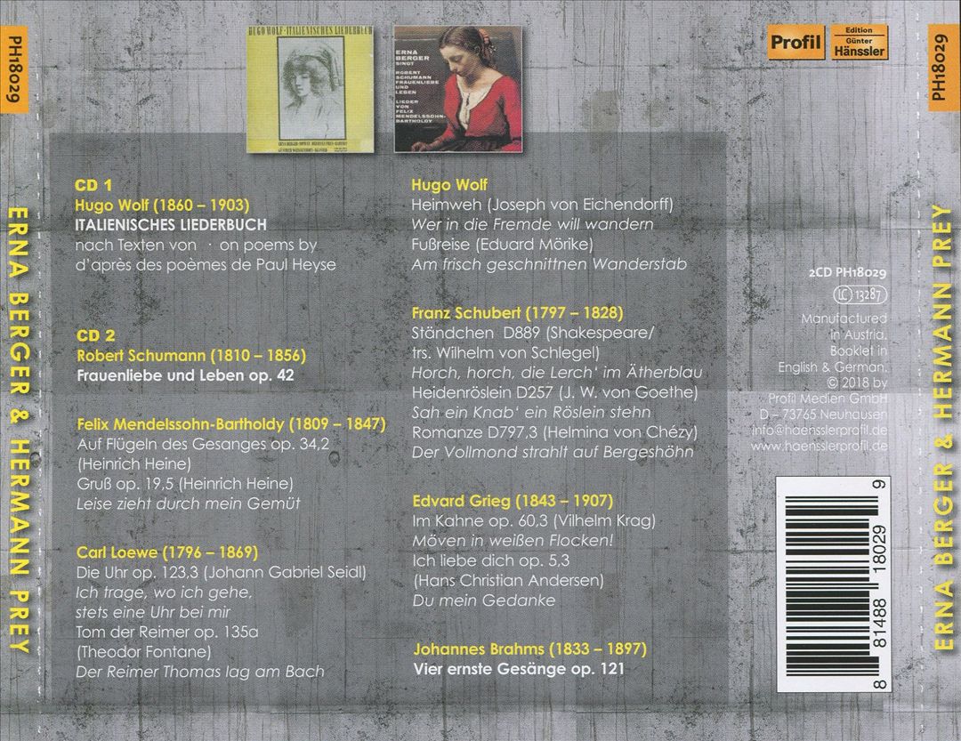 Wolf: Italienisches Liederbuch; Schumann: Frauenliebe und Leben; Brahms: Vier Ernste Gesänge cover art