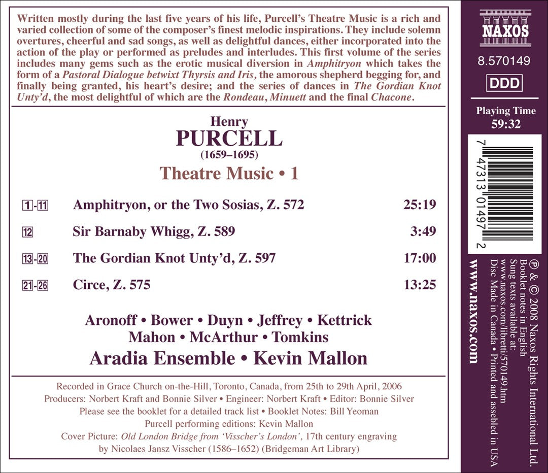 Purcell: Theatre Music, Vol. 1 cover art