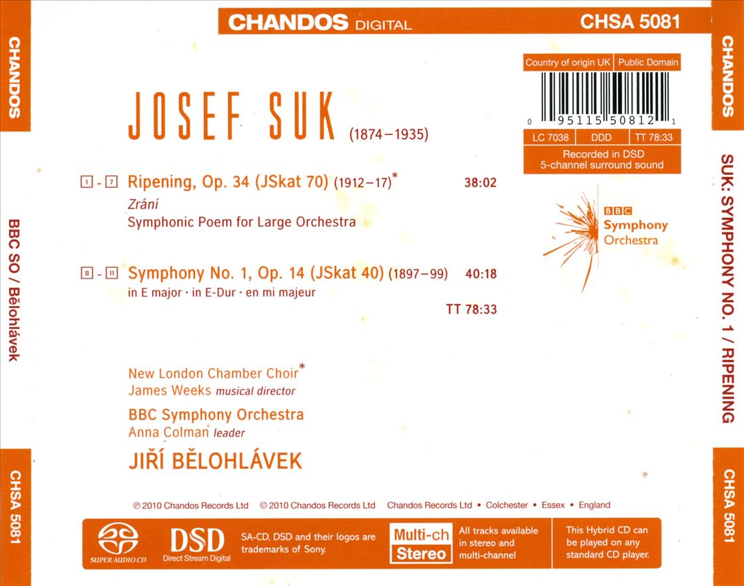 Josef Suk: Ripening; Symphony No. 1 cover art