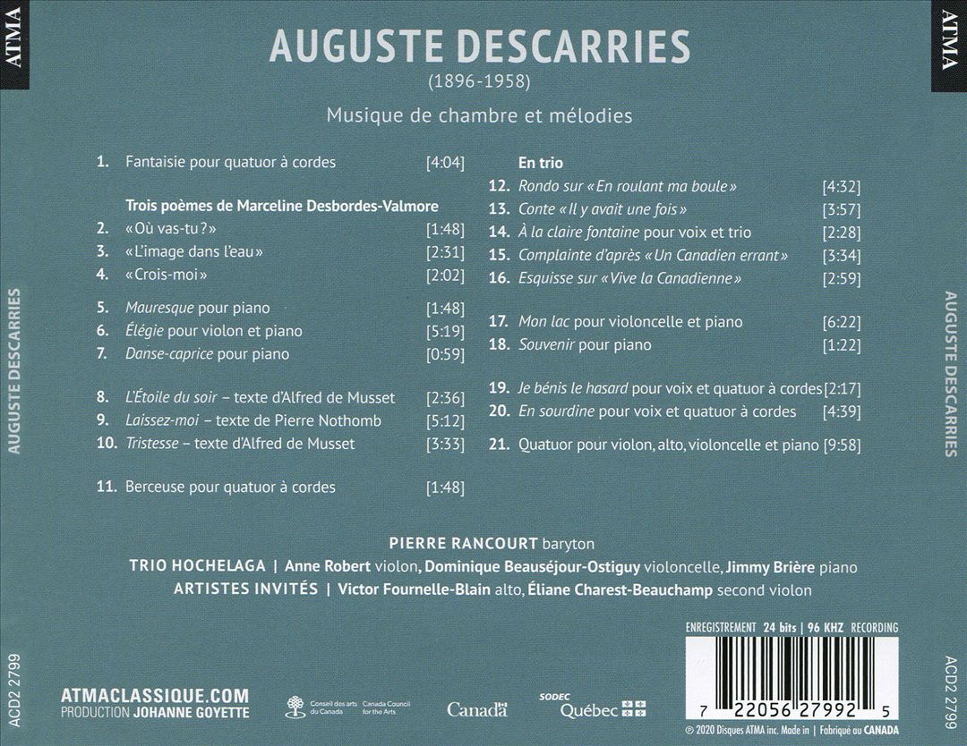 August Descarries: Musique de chambre et mélodies cover art