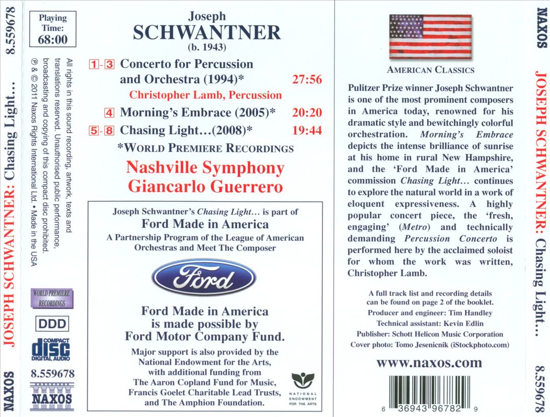 Joseph Schwantner: Chasing Light...; Morning's Embrace; Percussion Concerto cover art