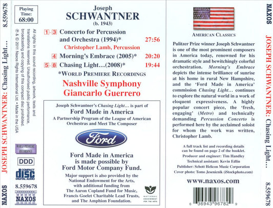 Joseph Schwantner: Chasing Light...; Morning's Embrace; Percussion Concerto cover art