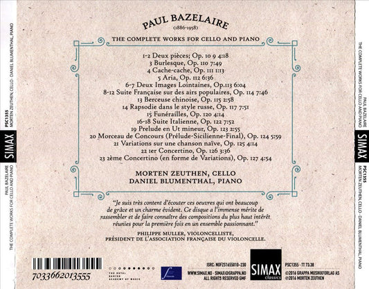Paul Bazelaire: Intégrale de L'œuvre Originale pour Violoncelle et Piano cover art