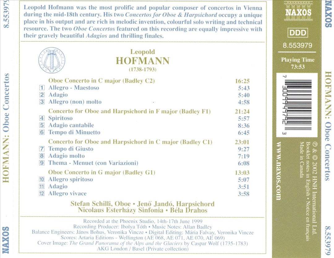 Leopold Hofmann: Oboe Concertos; Oboe and Harpsichord Concertos cover art