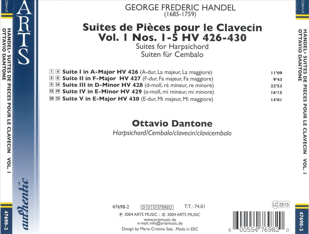 Handel: Suites de Pièces pour le Clavecin, Vol. 1 cover art