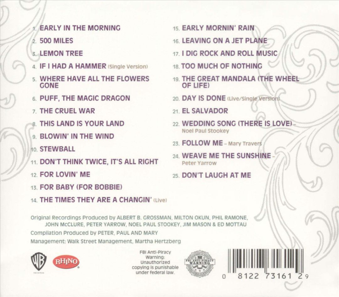 Very Best of Peter, Paul and Mary [Warner/Rhino] cover art