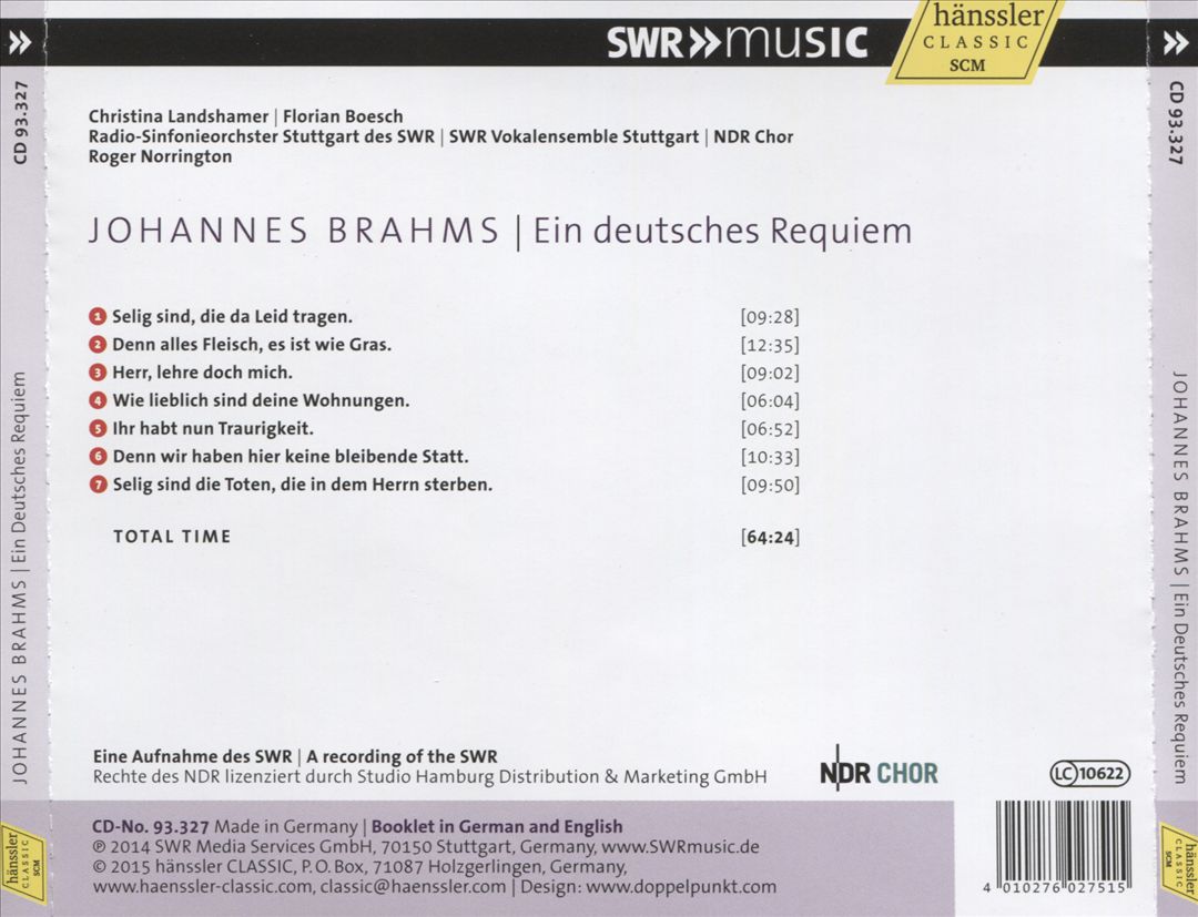 Brahms: Ein deutsches Requiem cover art