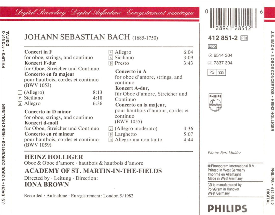 Bach: 3 Oboe Concertos cover art
