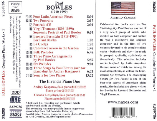 Paul Bowles Complete Piano Works, Vol. 1 cover art
