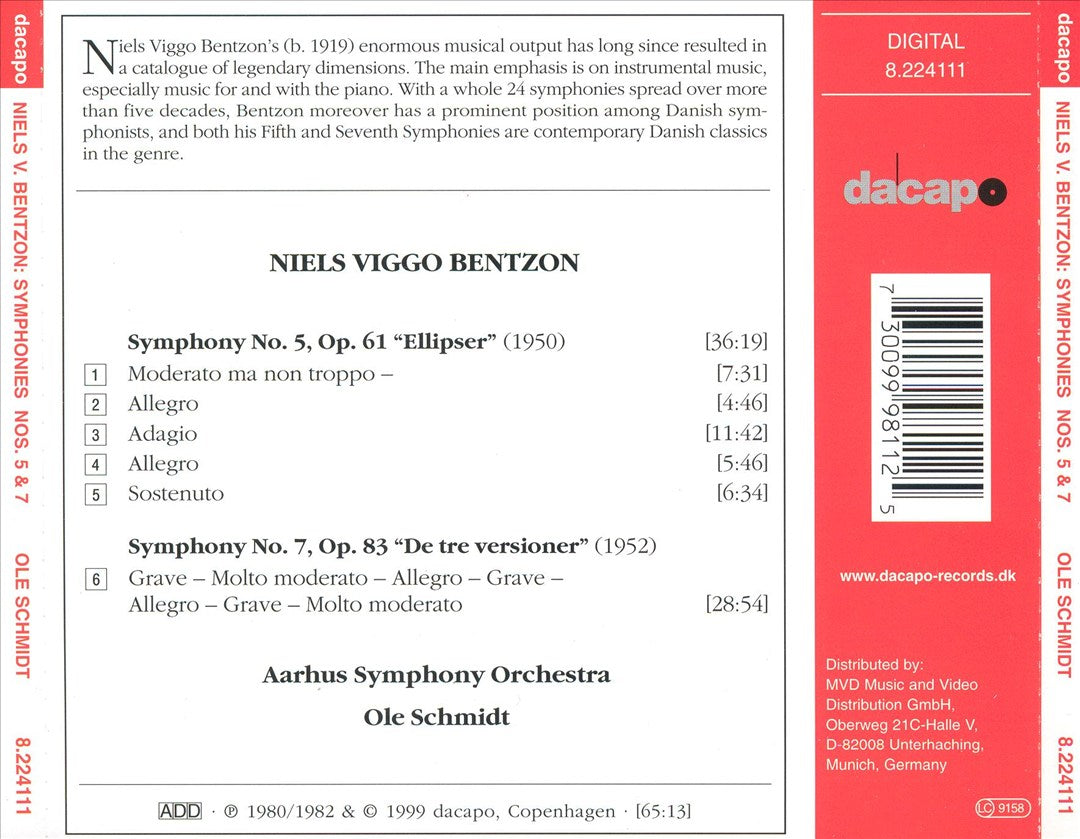 Bentzon: Symphonies Nos. 5 & 7 cover art