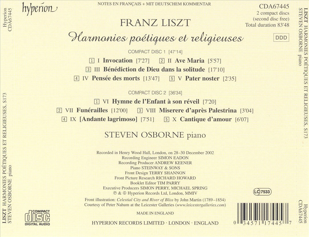 Liszt: Harmonies poétiques et religieuses cover art