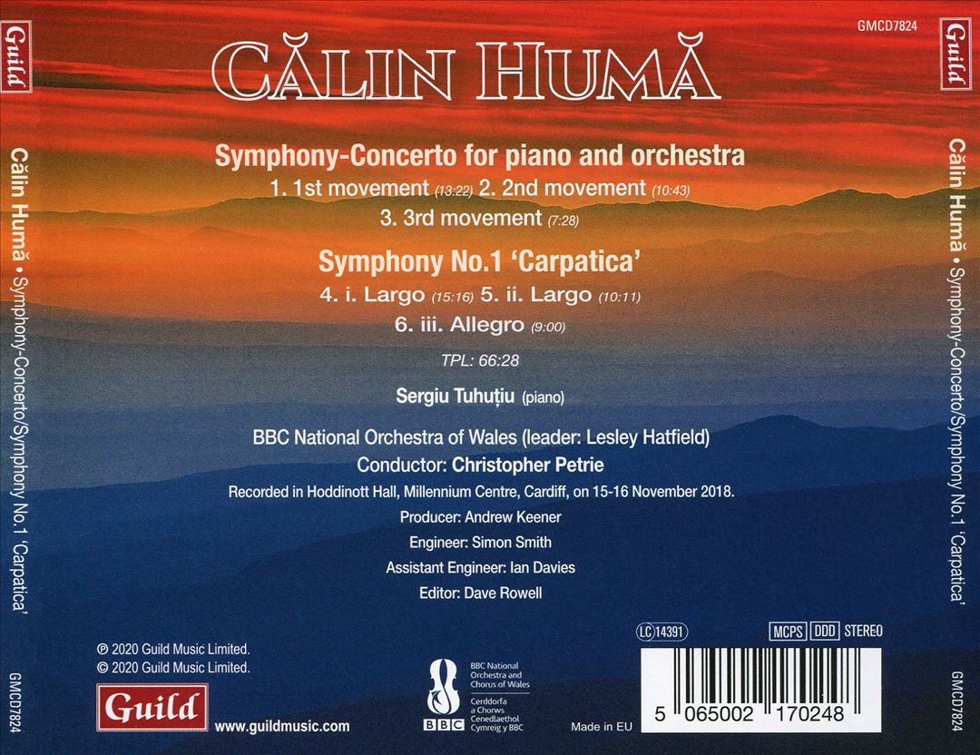 Calin Huma: Symphony-Concerto for Piano and Orchestra; Symphony No. 1 'Capatica' cover art