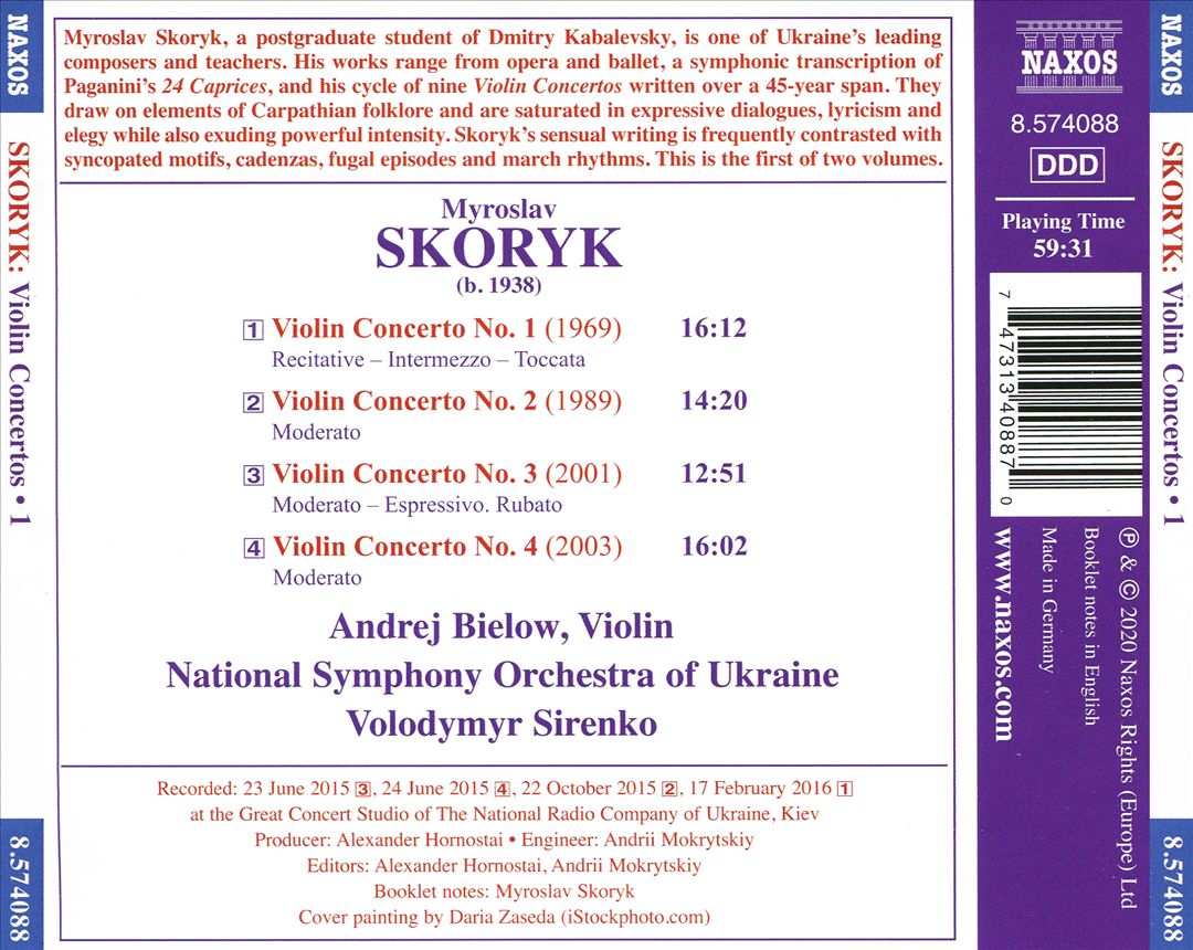 Myrosalv Skoryk: Violin Concertos, Vol. 1 - Nos. 1-4 cover art