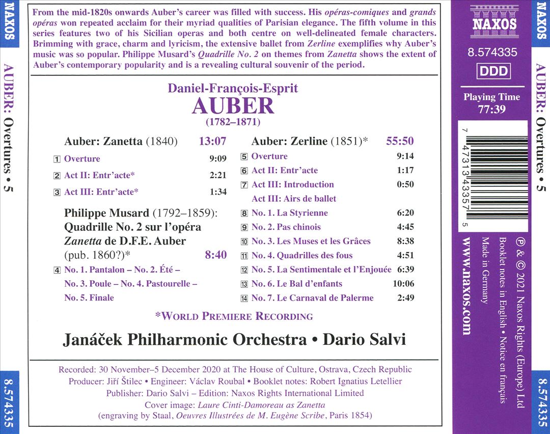 Auber: Overtures, Vol. 5 - Zanetta, Zerline cover art