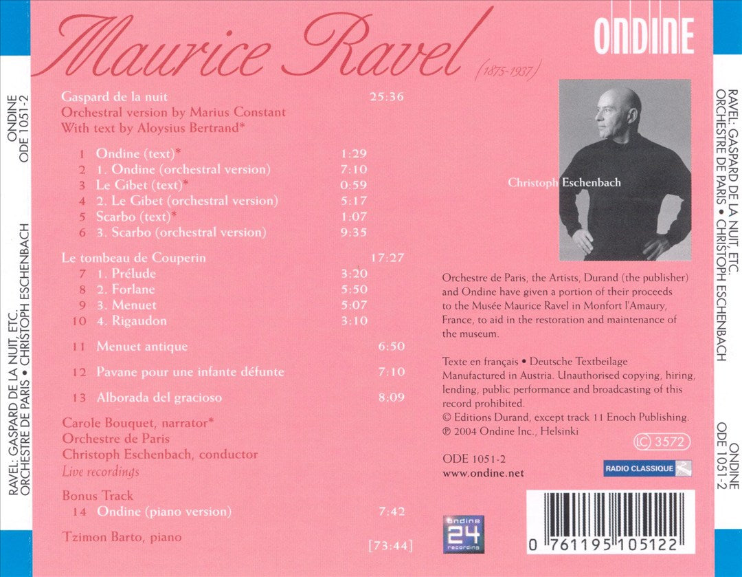 Ravel: Orchestral Versions of Gaspard de la nuit, Le tombeau de Couperin, Menuet antique, Pavane pour une infante déf cover art