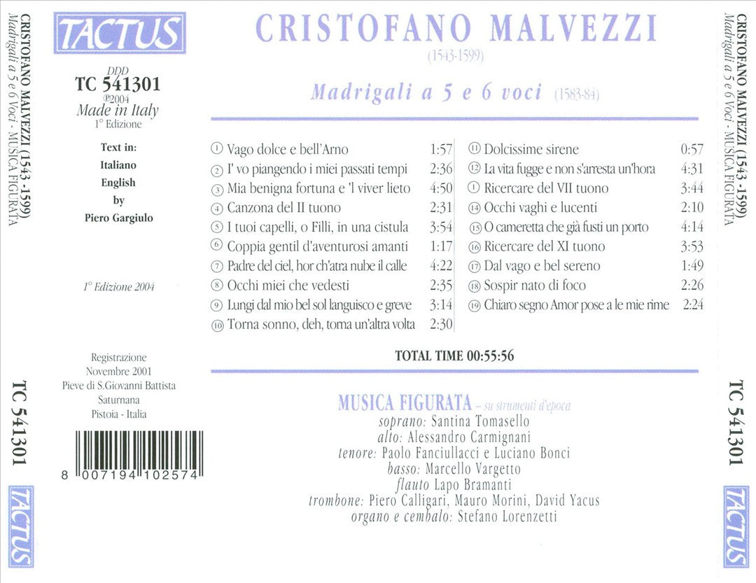 Cristofano Malvezzi: Madrigali a 5 e 6 voci cover art
