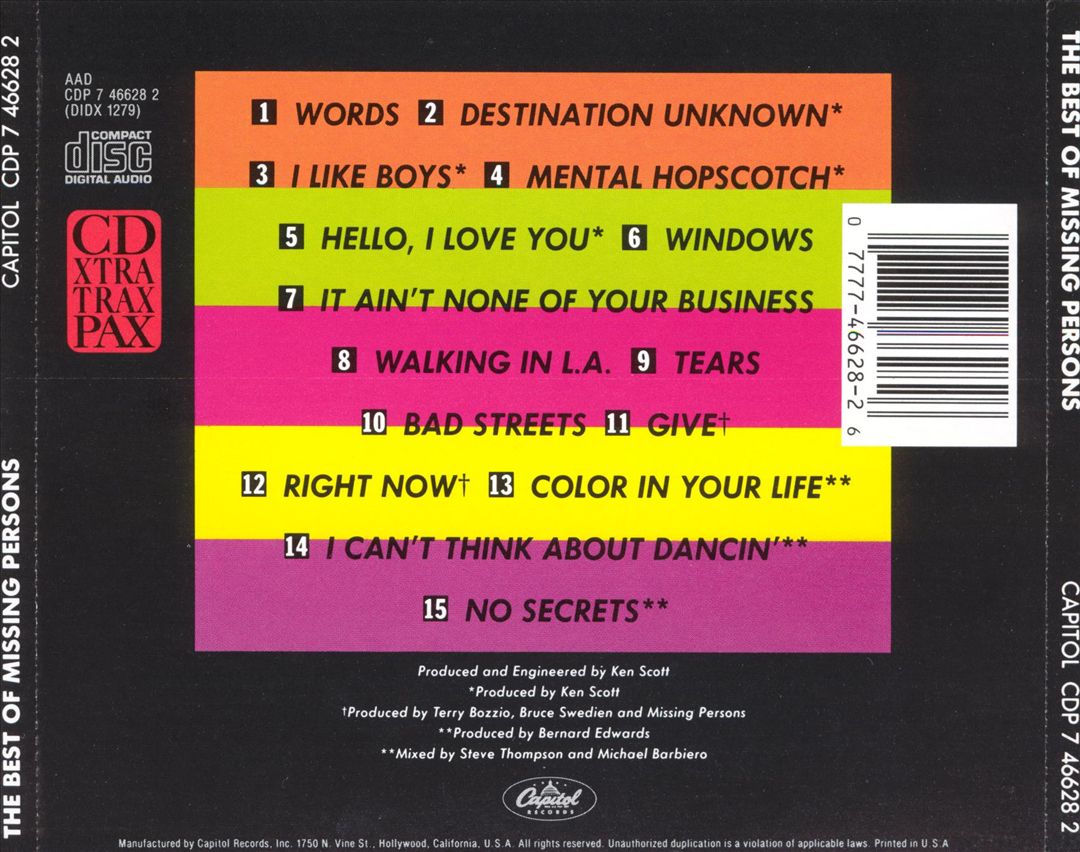 Best of Missing Persons [1987] cover art