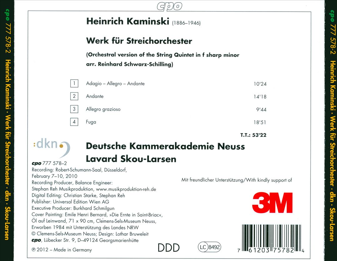 Heinrich Kaminsky: Werk für Streichorchester cover art