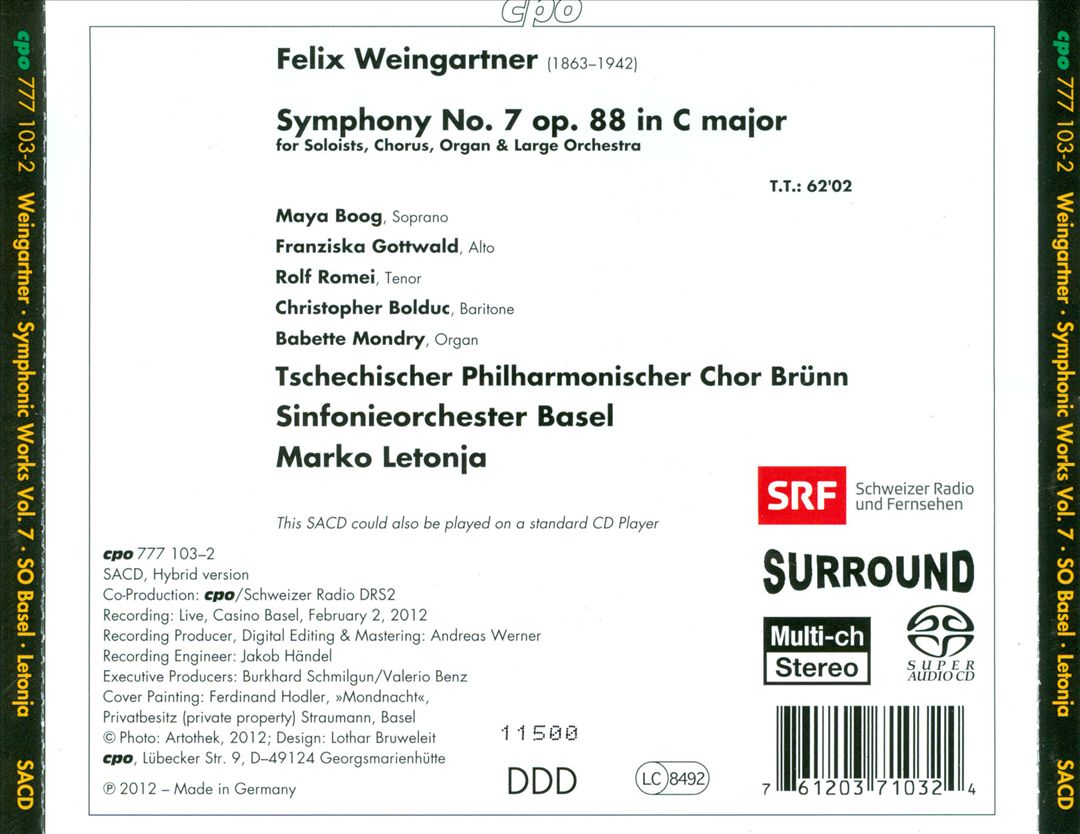 Felix Weingartner: Symphony No. 7 cover art