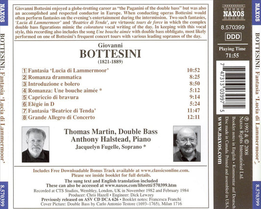 Bottesini: Fantasia 'Lucia di Lammermoor'; Fantasia 'Beatrice di Tenda'; Grande Allegro di Concerto cover art