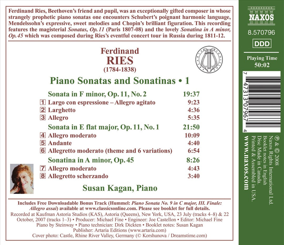 Ferdinand Ries: Piano Sonatas and Sonatinas, Vol. 1 cover art