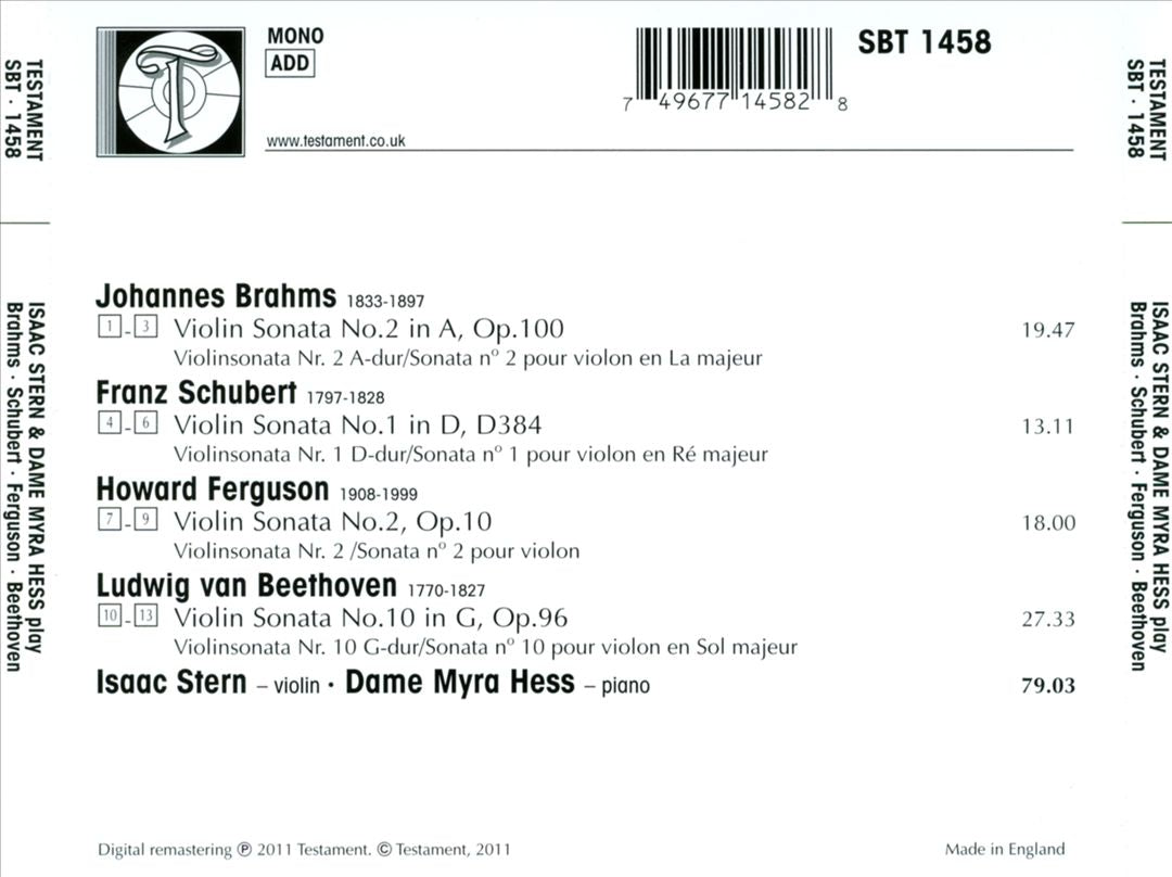 Brahms, Schubert, Ferguson, Beethoven: Violin Sonatas cover art