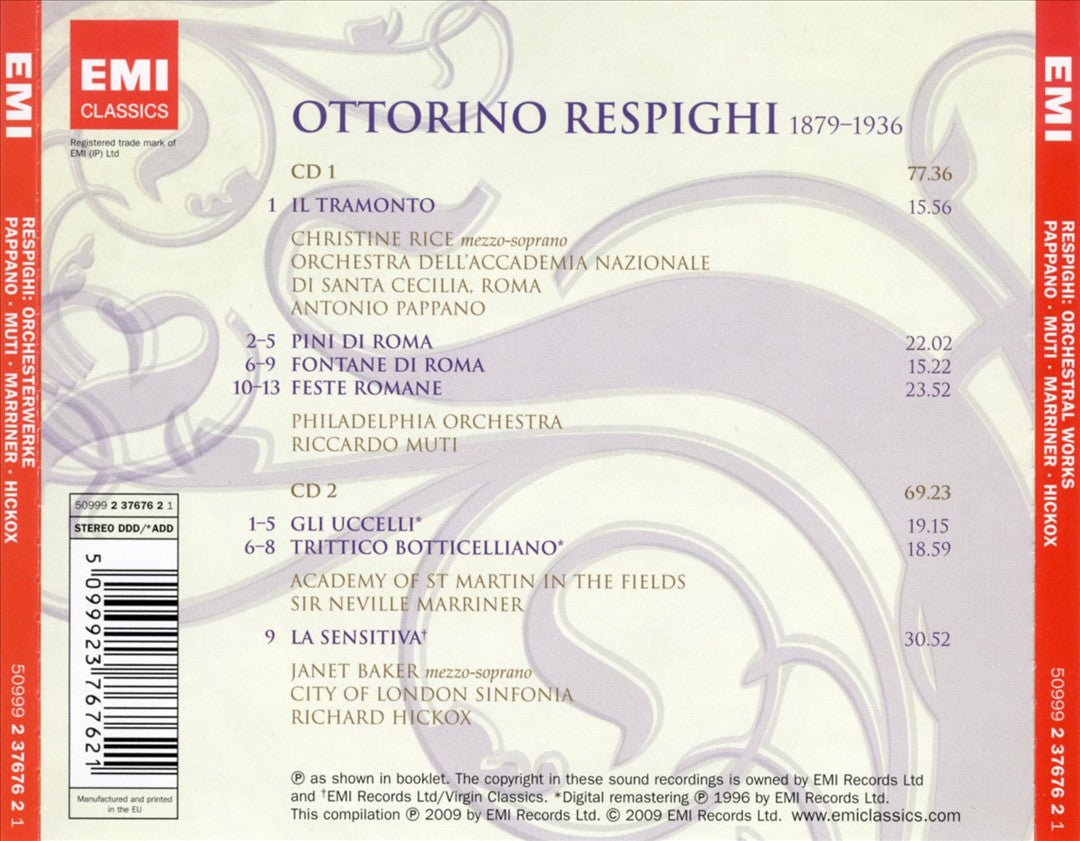 Respighi: Roman Trilogy; Gli Uccelli; Trittico Botticelliano; La Sensitiva cover art