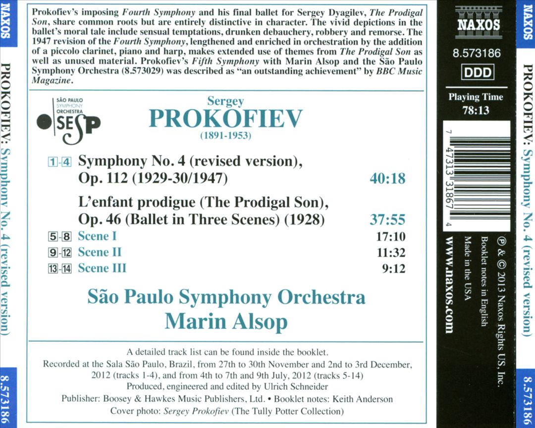 Prokofiev: Symphony No. 4; The Prodigal Son cover art