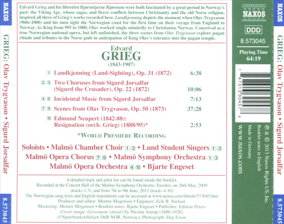 Grieg: Olav Trygvason; Landkjenning; Sigurd Jorsalfar; Resignation cover art
