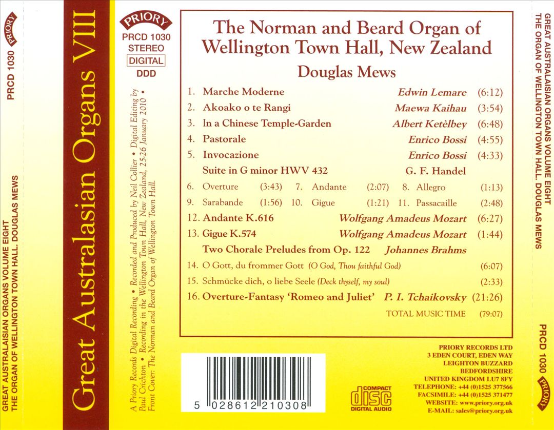 Norman and Beard Organ of Wellington Town Hall, New Zealand cover art
