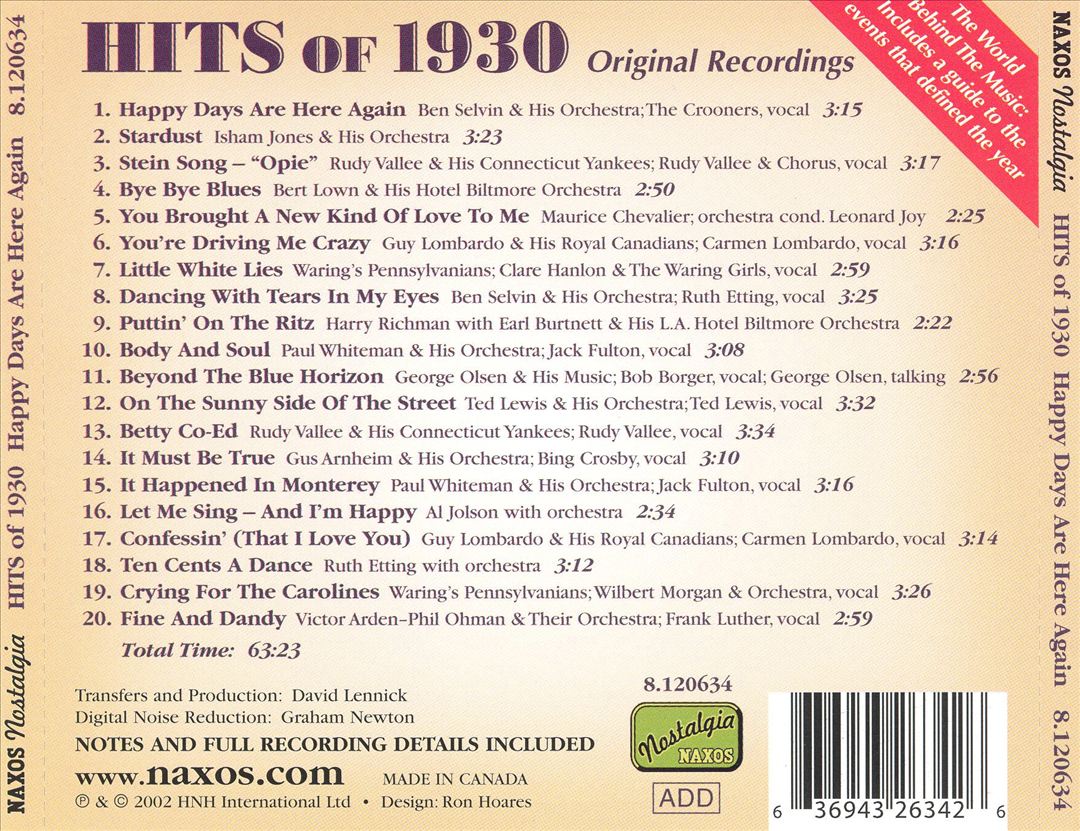 Hits of 1930 cover art