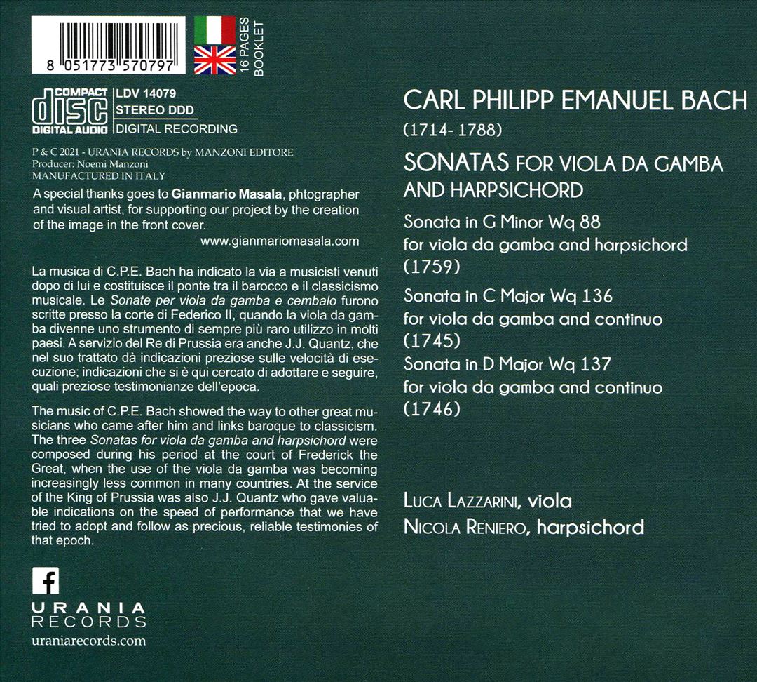 C.P.E. Bach: Sonatas for Viola da Gamba & Harpsichord cover art