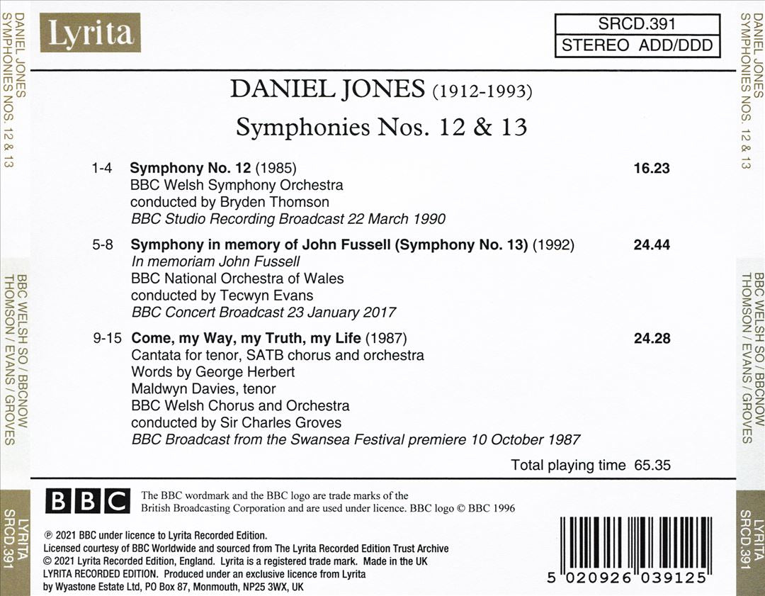 Daniel Jones: Symphonies Nos. 12 & 13; Come, my Way, my Truth, my Life cover art