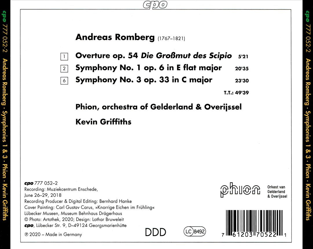 Andreas Romberg: Symphonies 1 & 3; Overture Die Großmut des Scipio cover art