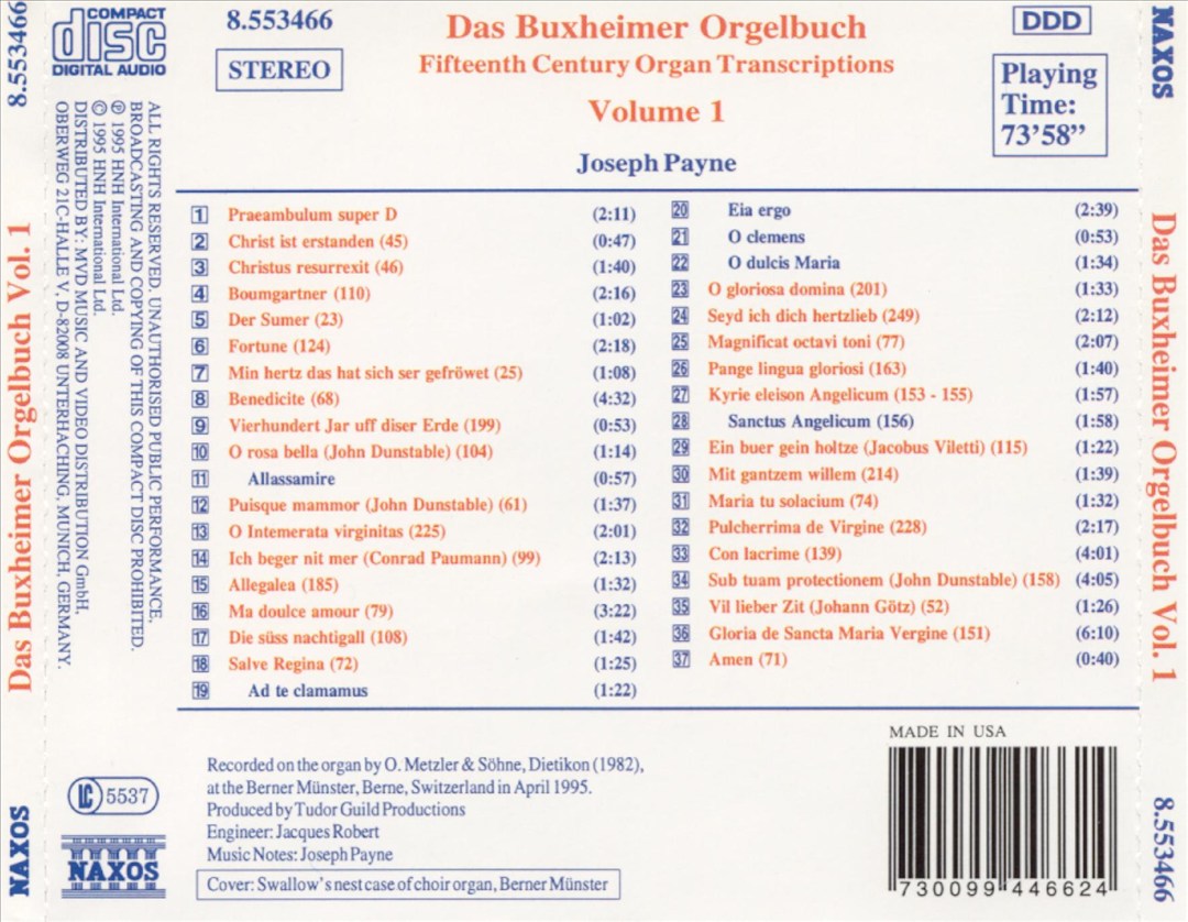 Das Buxheimer Orgelbuch, Vol. 1 cover art