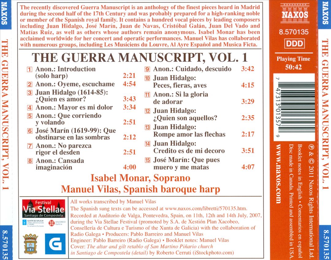 Guerra Manuscript, Vol. 1: 17th Century Secular Spanish Vocal Music cover art