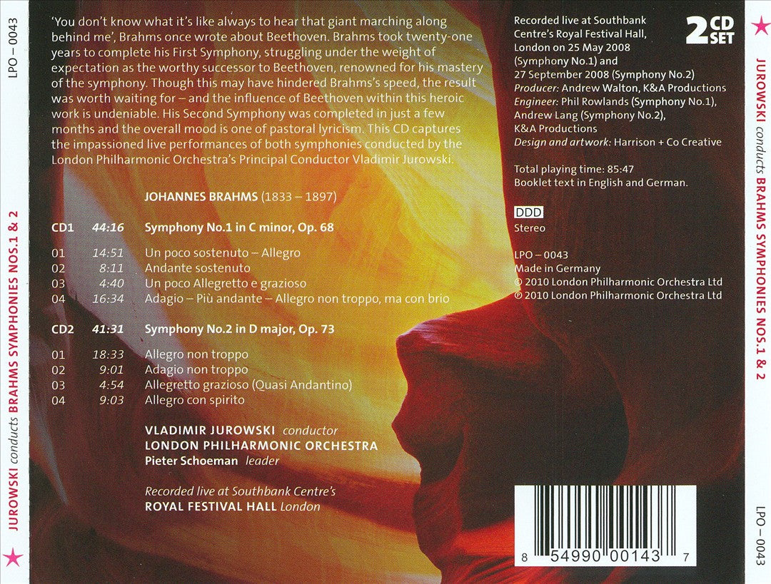 Brahms: Symphonies Nos. 1 & 2 cover art