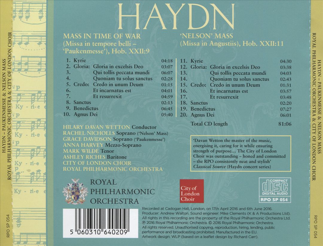 Haydn: Mass in the Time of War (Paukenmesse); Nelson Mass cover art