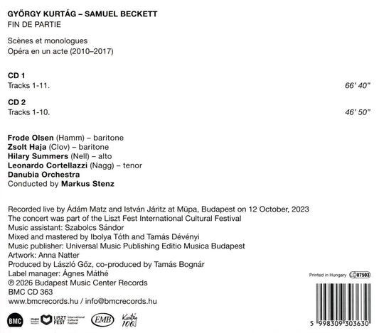 Györtgy Kurtág/Samuel Beckett: Fin de Partie cover art