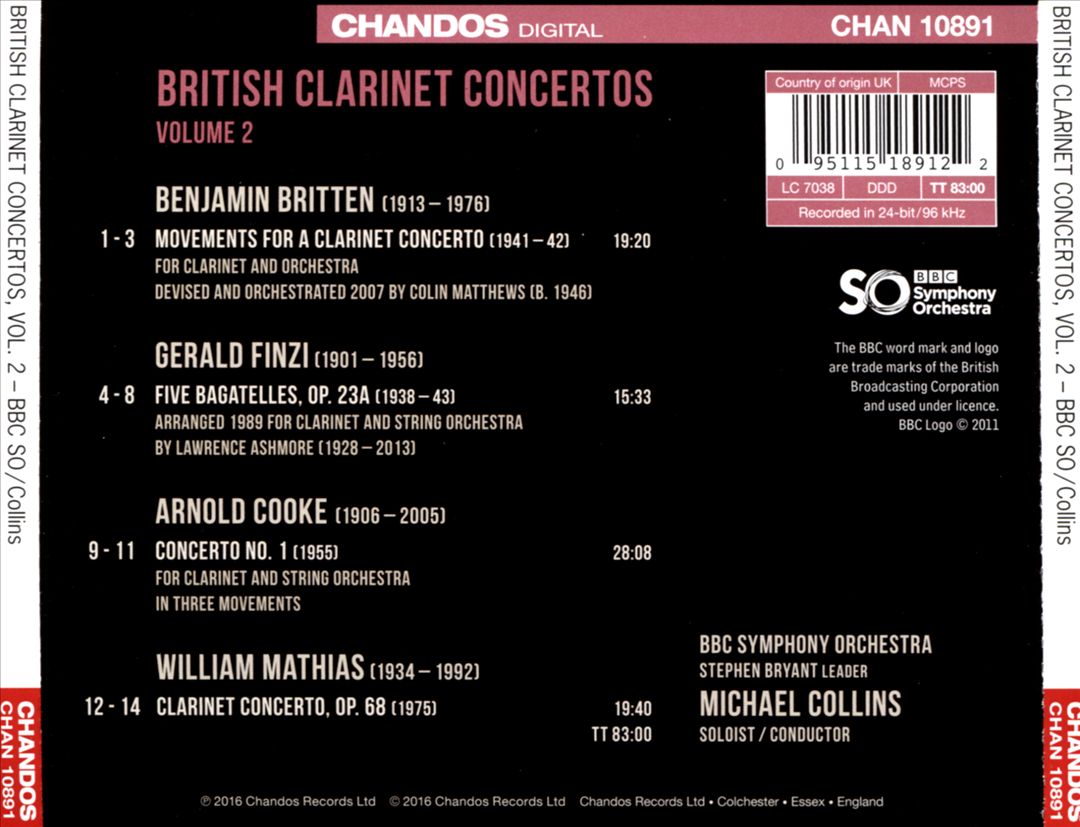British Clarinet Concertos, Vol. 2: Britten, Mathias, Finzi, Cooke cover art
