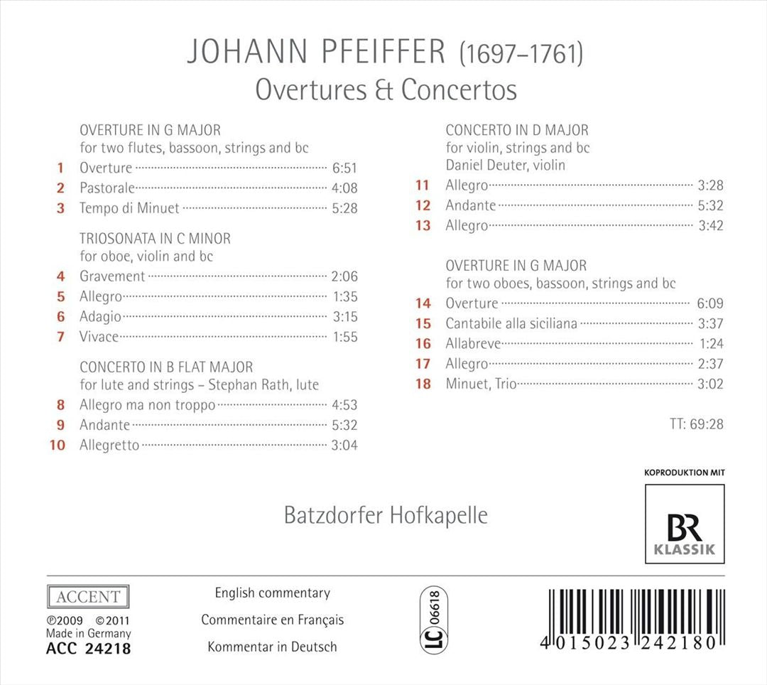 Johann Pfeiffer: Overtures & Concertos cover art