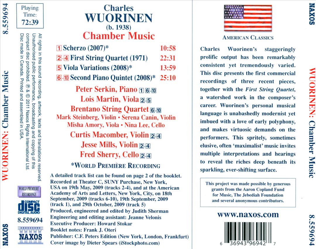 Charles Wuorinen: Scherzo; String Quartet No. 1; Viola Variations; Piano Quintet No. 2 cover art
