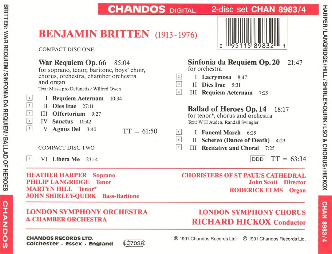 Britten: War Requiem; Sinfonia da Requiem; Ballad of Heroes cover art