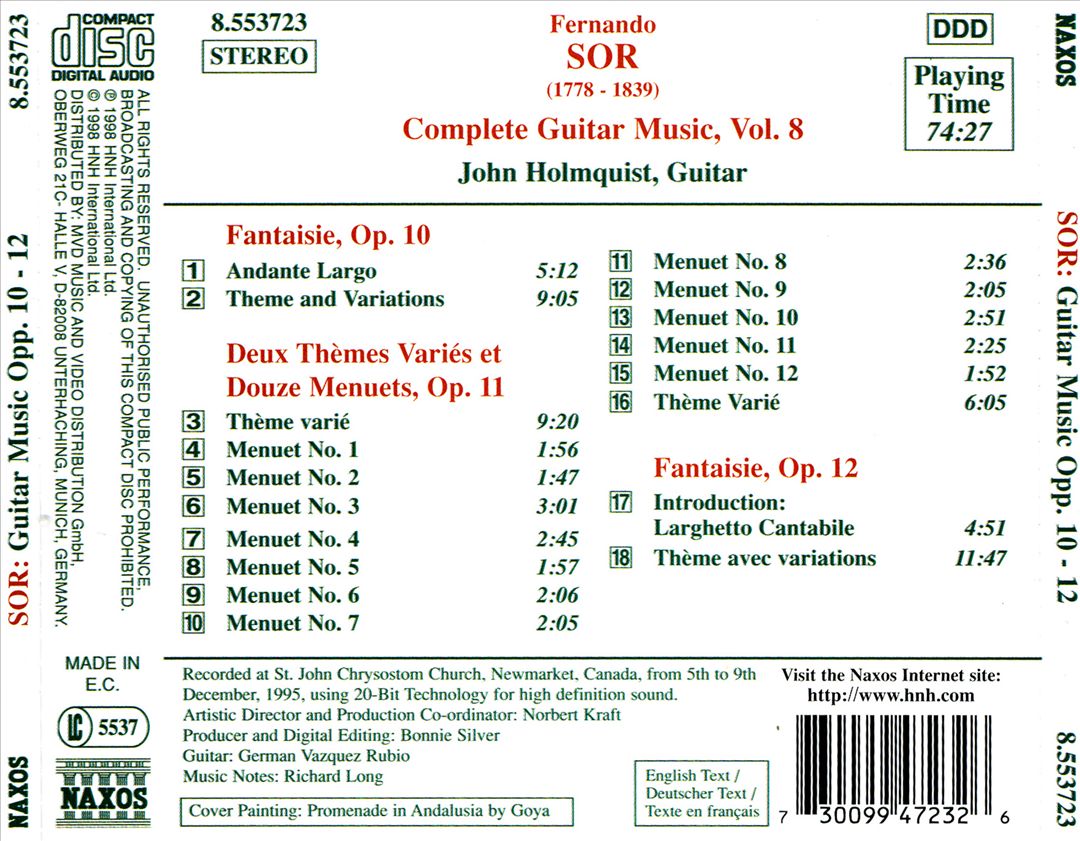 Fernando Sor: Fantasies; Thèmes et Menuets cover art
