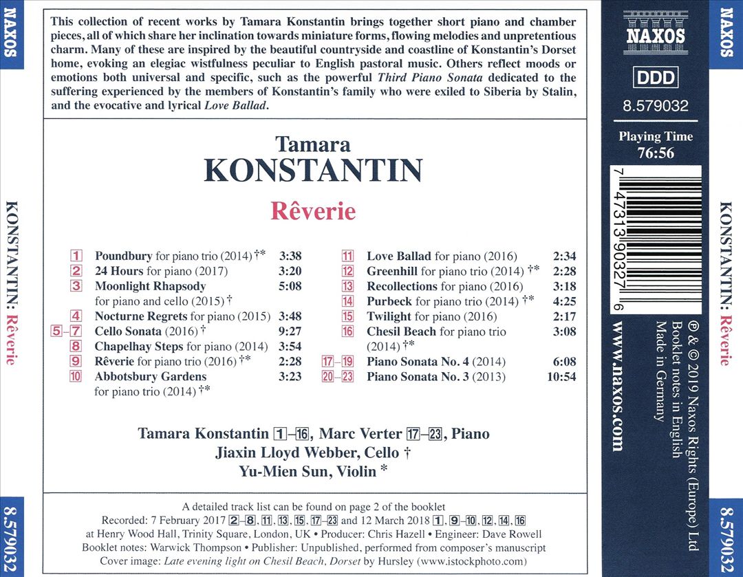 Tamara Konstantin: Rêverie - Music for solo piano and chamber ensemble cover art