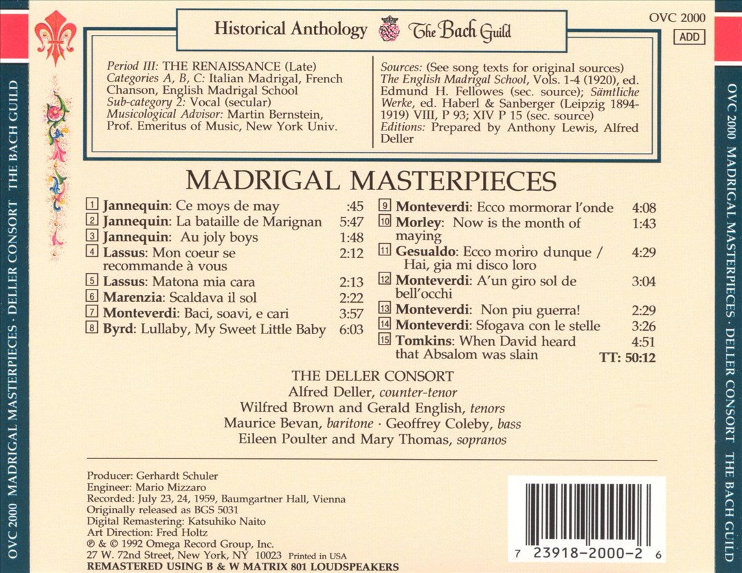 Madrigal Masterpieces cover art
