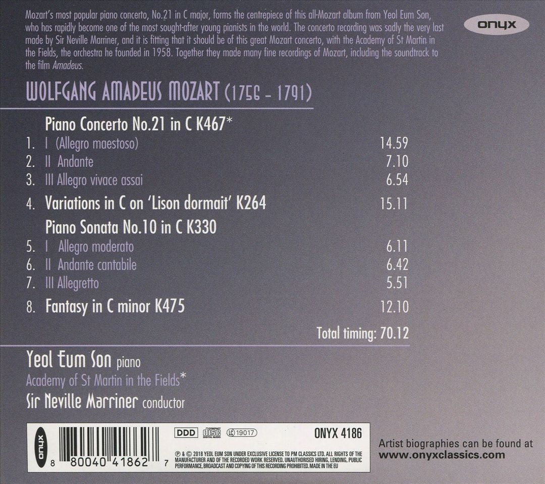 Mozart Piano Concerto No. 21 K467; Sonata K330; Variations on 'Lison dormait' K264; Fantasy K475 cover art