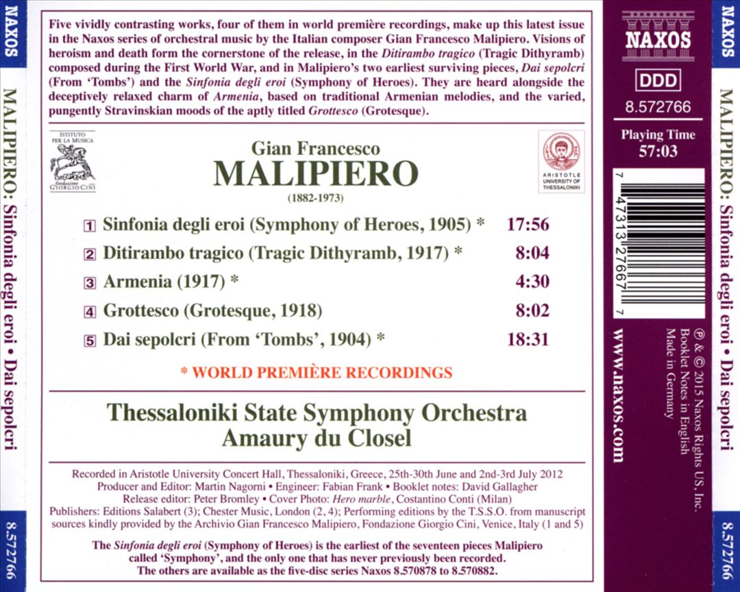 Gian Francesco Malipiero: Sinfonia degli eroi cover art