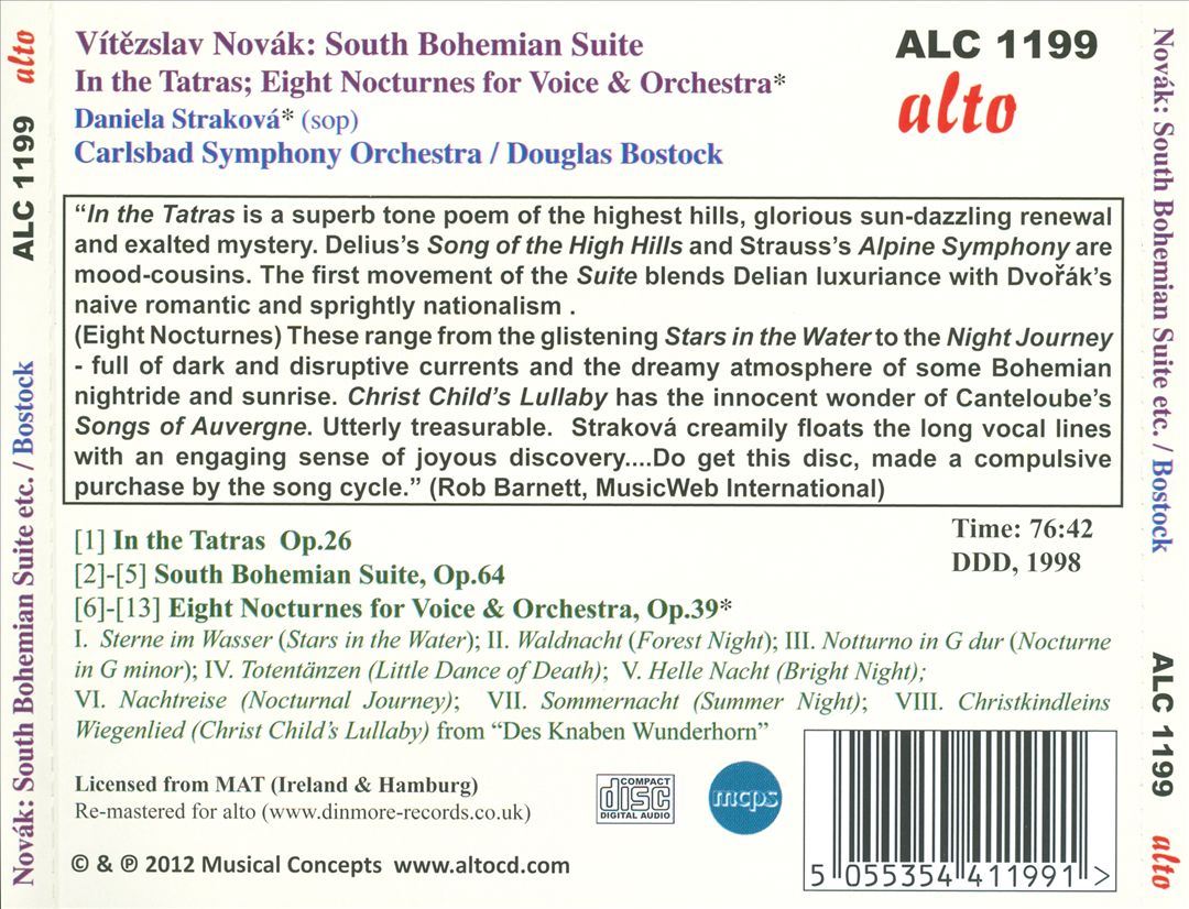 Vítezsláv Novák: In the Tatras; South Bohemian Suite; Eight Nocturnes cover art